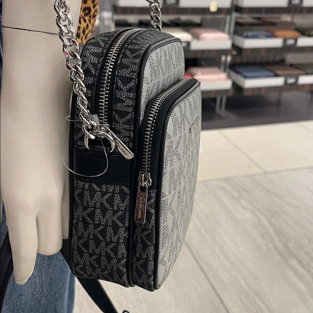 MICHAEL KORS Jet Set Medium Metallic Signature Logo NS Chain Crossbody Flight